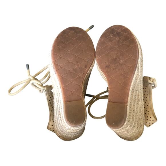 Johnston & Murphy Mandy Espadrille Wedge Sandals Tan 6.5 Lace-Up Preowned - Picture 11 of 15